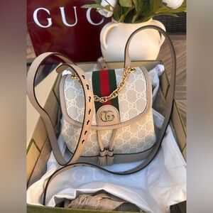 GUCCI Ophidia GG Mini Backpack in Beige and Cream